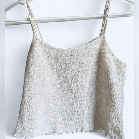 Brandy Melville Tops - Brandy Melville Womens Cream Cropped Smocked Tank Top Ruched Ruffle Bow Small
